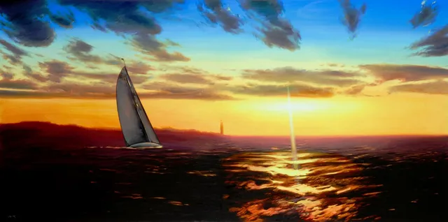 Dipinto di Andrea Del Pesco: TRAMONTO — olio su tela