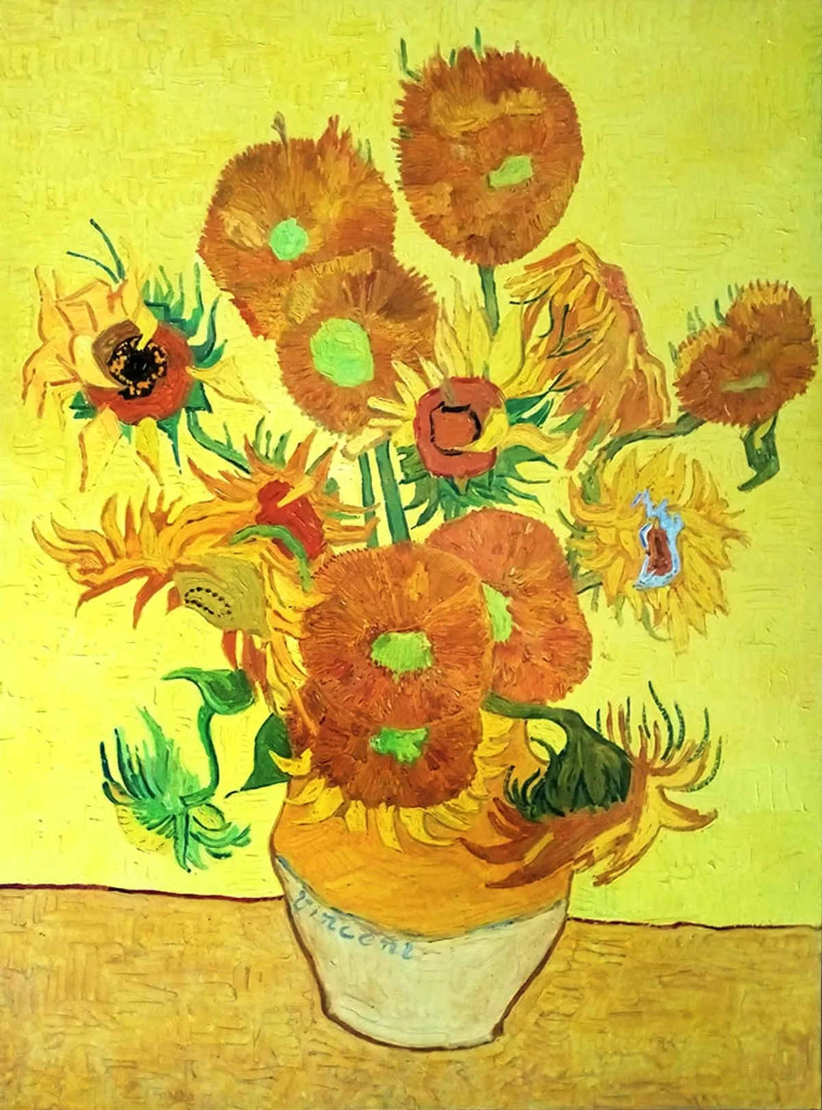 Copia d'arte dipinta da Andrea Del Pesco: Vaso con quindici girasoli (originale di Vincent VAN GOGH)