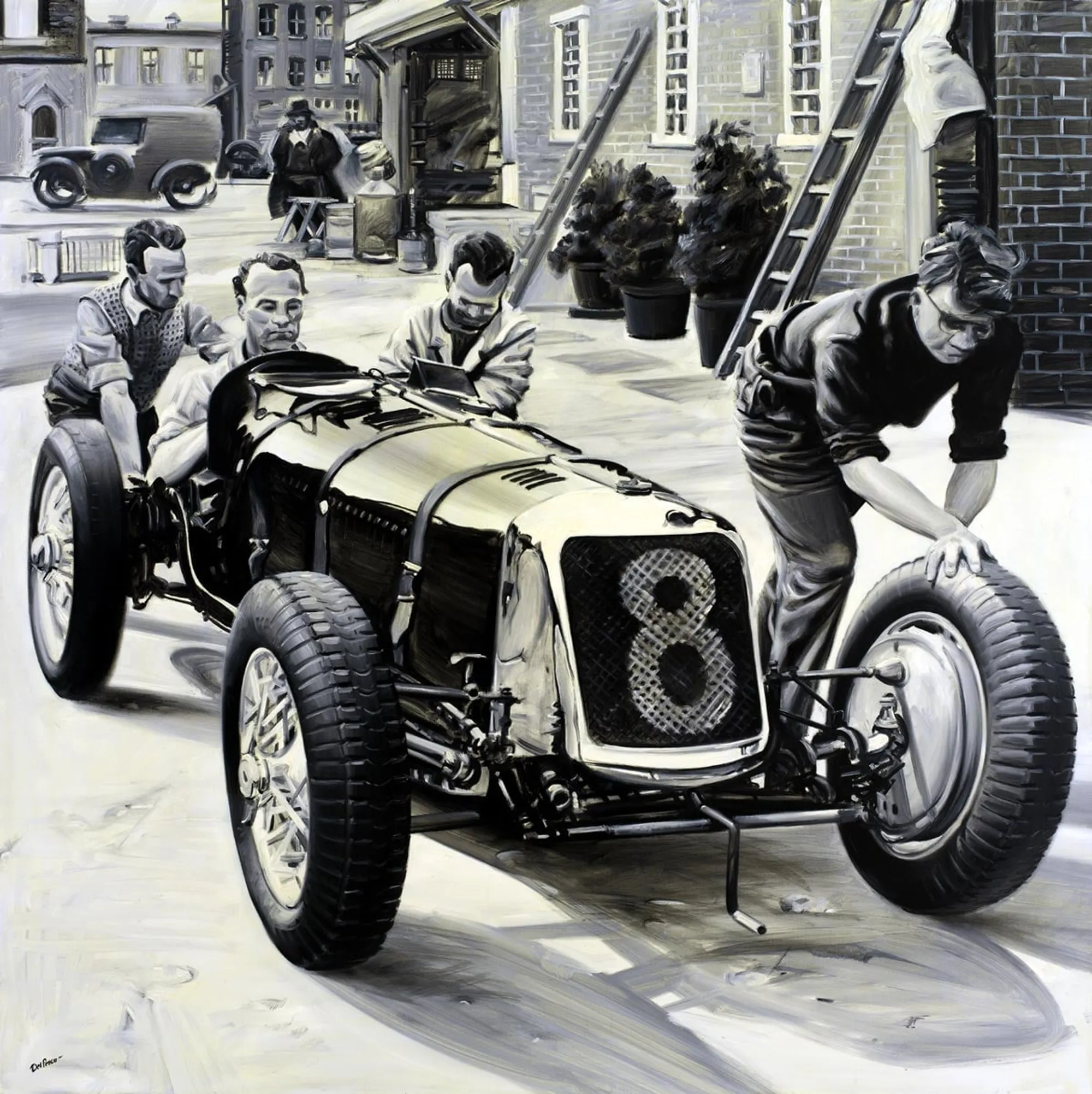 Dipinto di Andrea Del Pesco: WILLARD WHITNEY ON MASERATI 8CM, BROOKLANDS 1934 — olio su tela